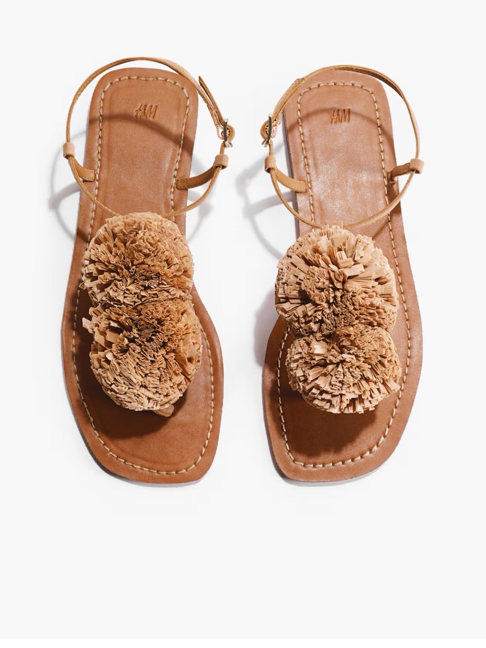 H&M Tan Pom-Pom Slingback Flat Sandals